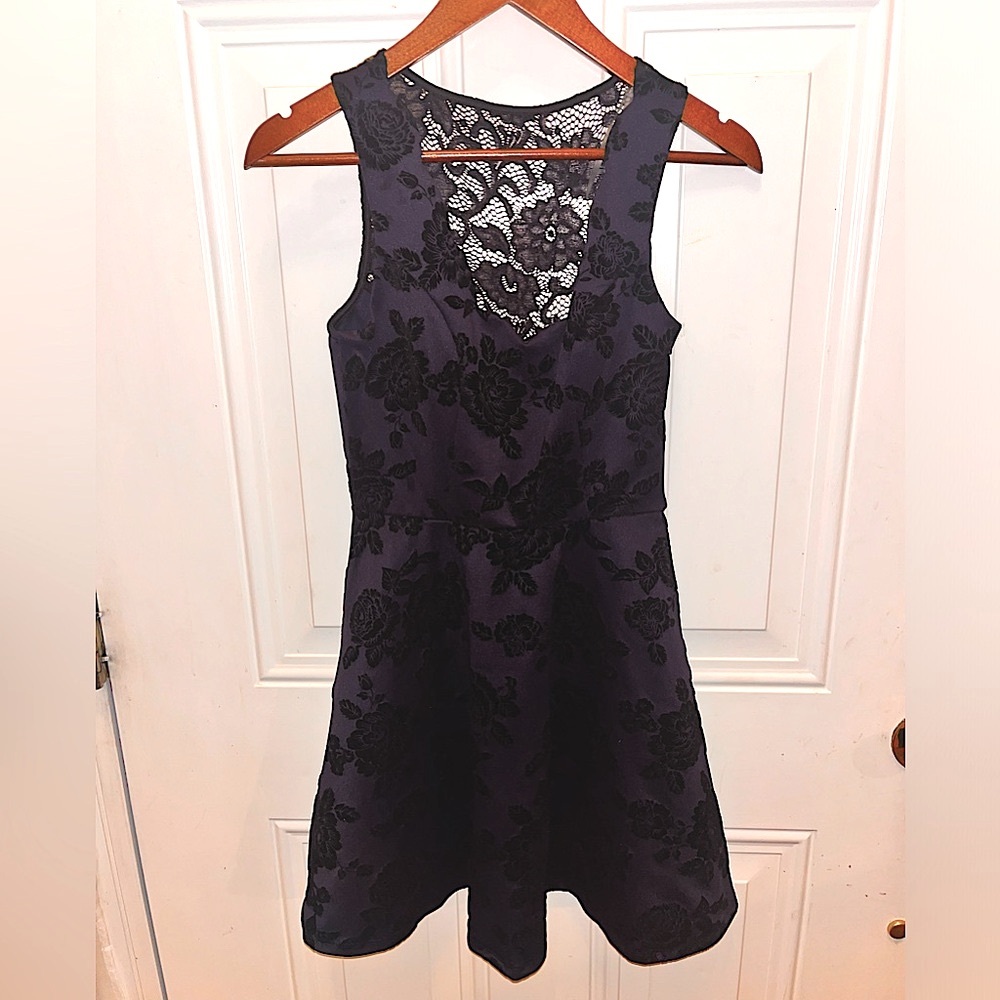 Sweetheart neck sleeveless XS dress blue black velvet lace cute vamp whimsigoth